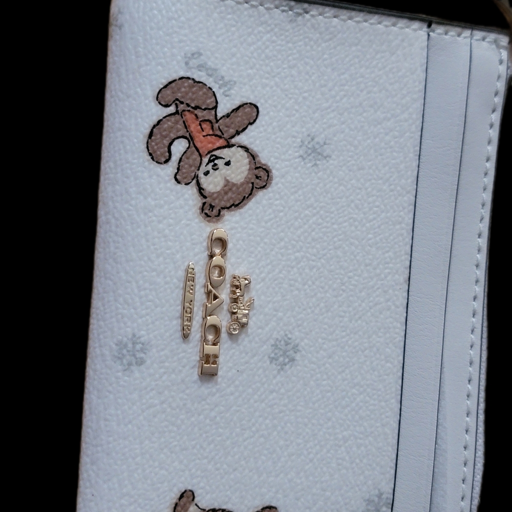 Coach White Card Holder with Gold Accents